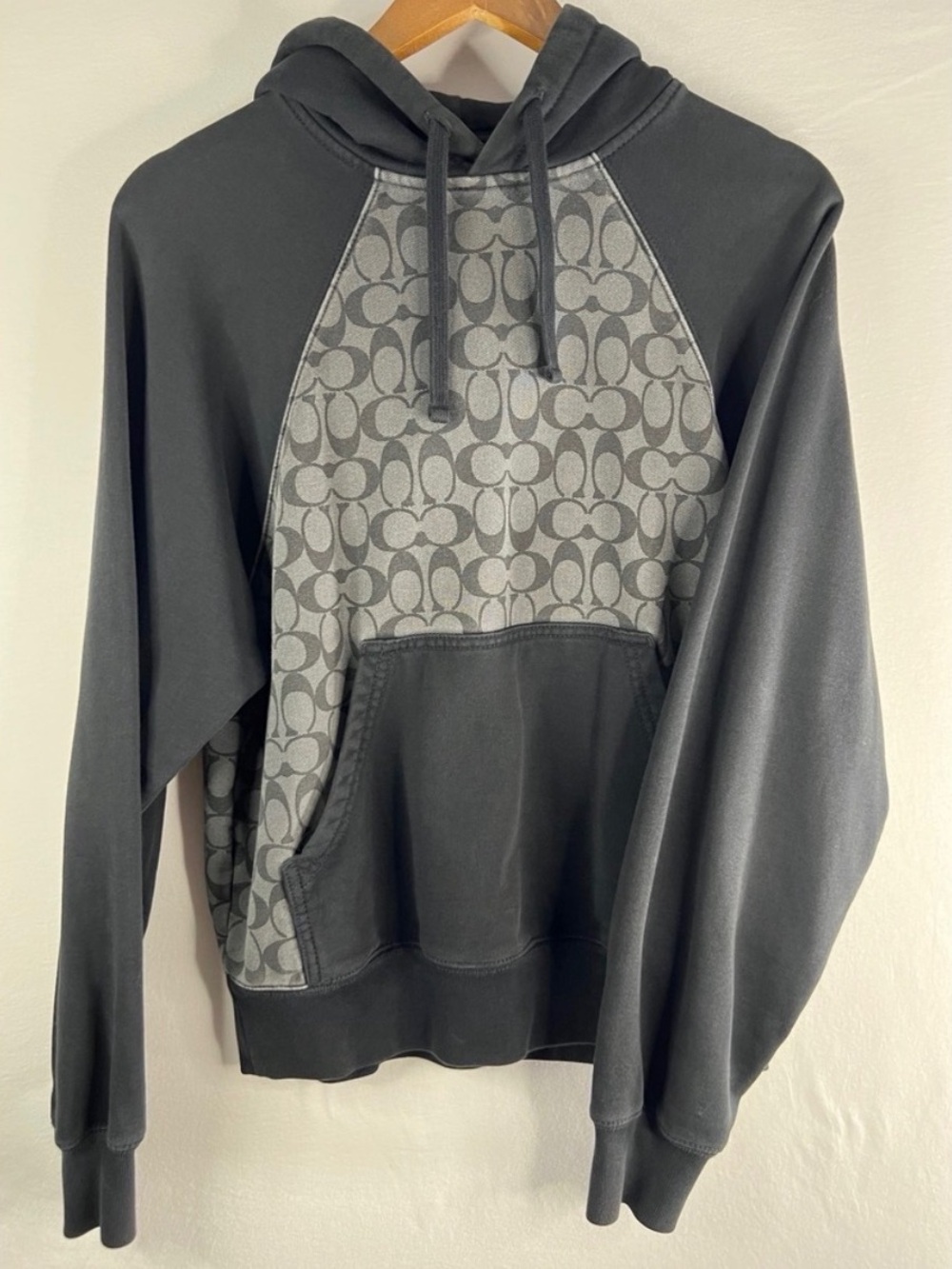 Coach Men’s Grey Logo-Panel Crewneck Hoodie